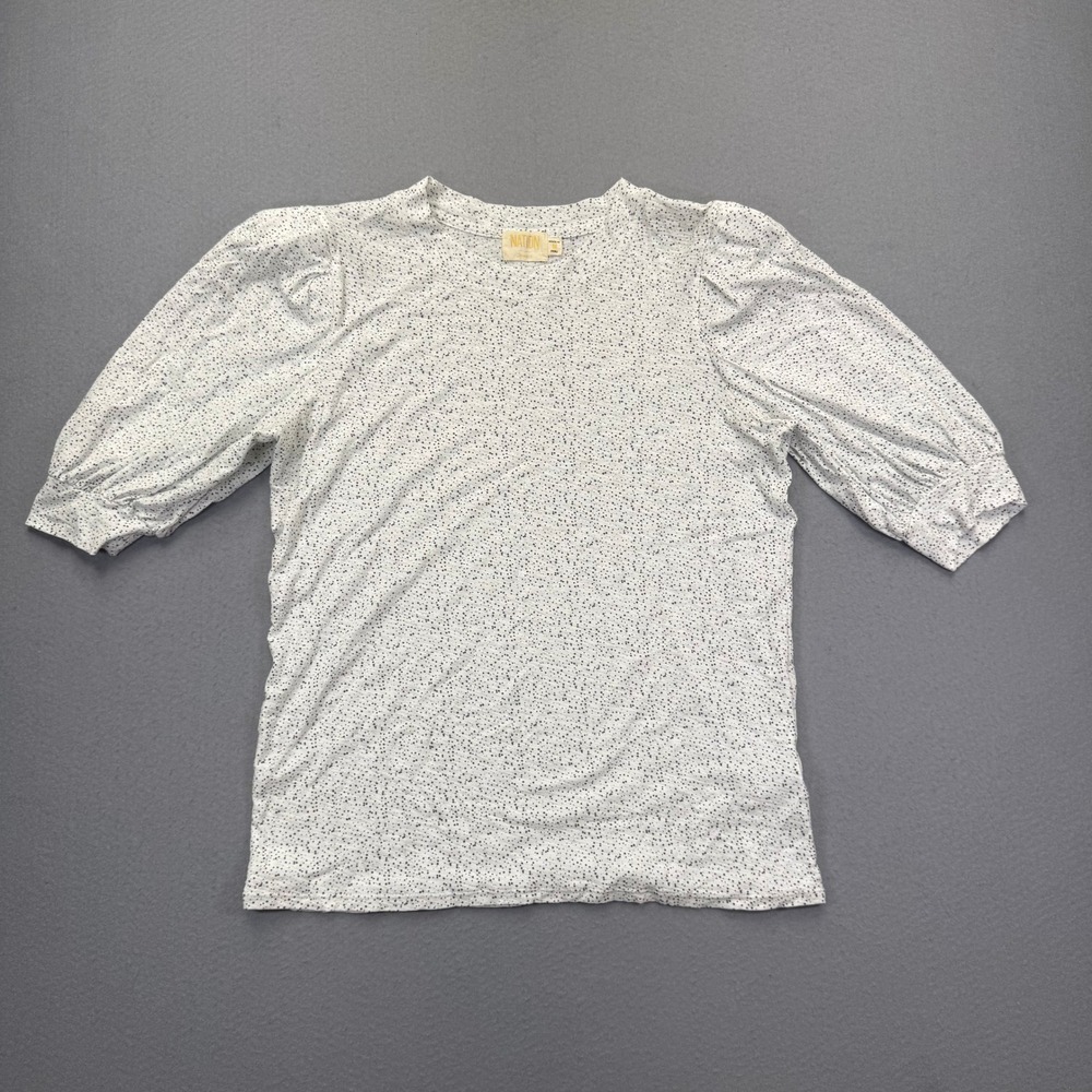 Nation LTD Womens M White Black Polka Dot Pima Cotton Puff Sleeve Tee 00823-00